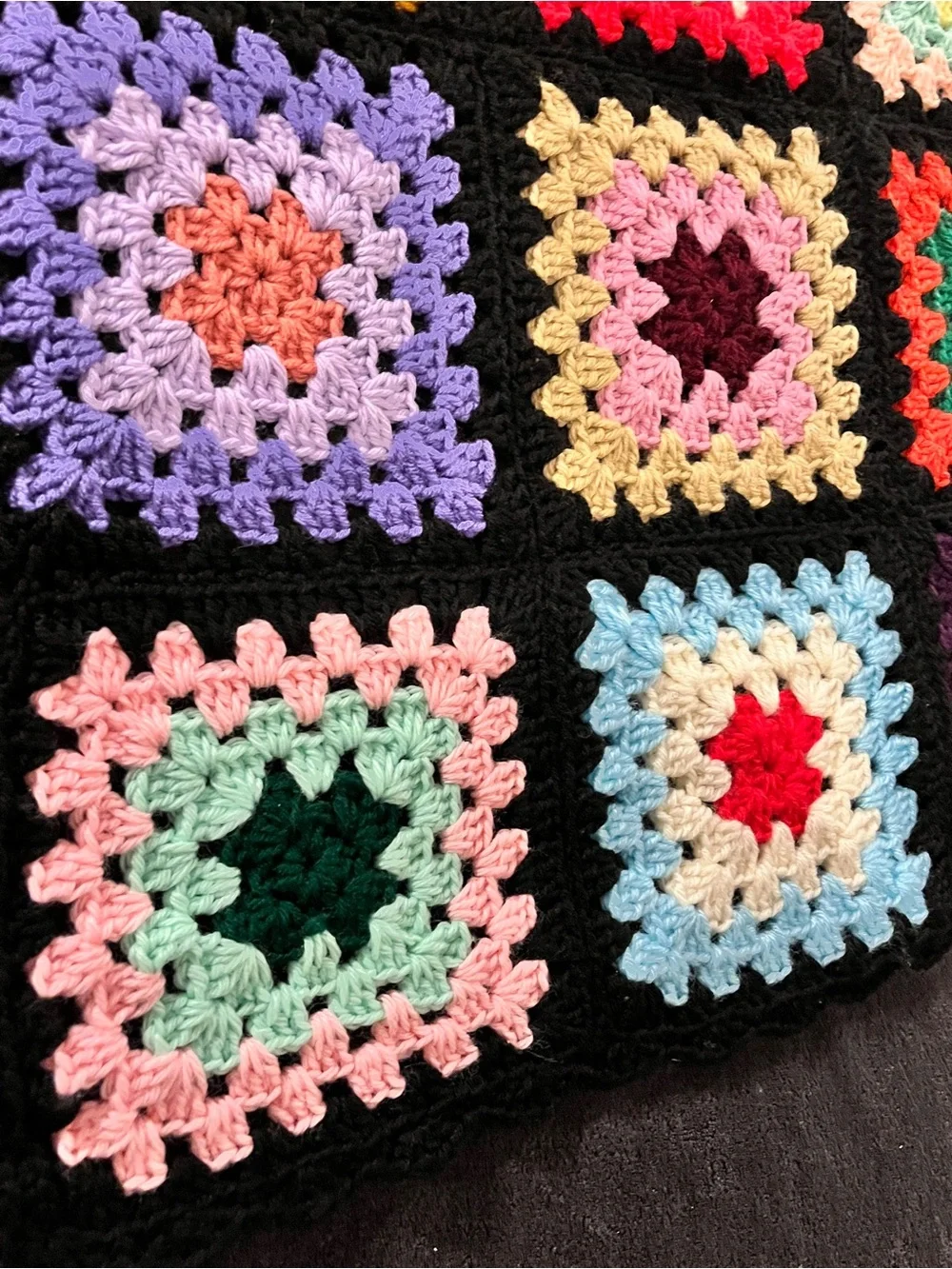 Handmade Multicolor Crochet Granny Square Quilt - Home Bedding